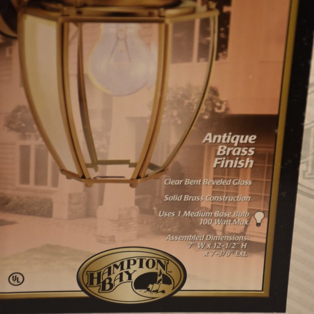 Hampton Bay Outdoor Wall Lantern Antique Brass Finish NIB - Picture 3 of 4